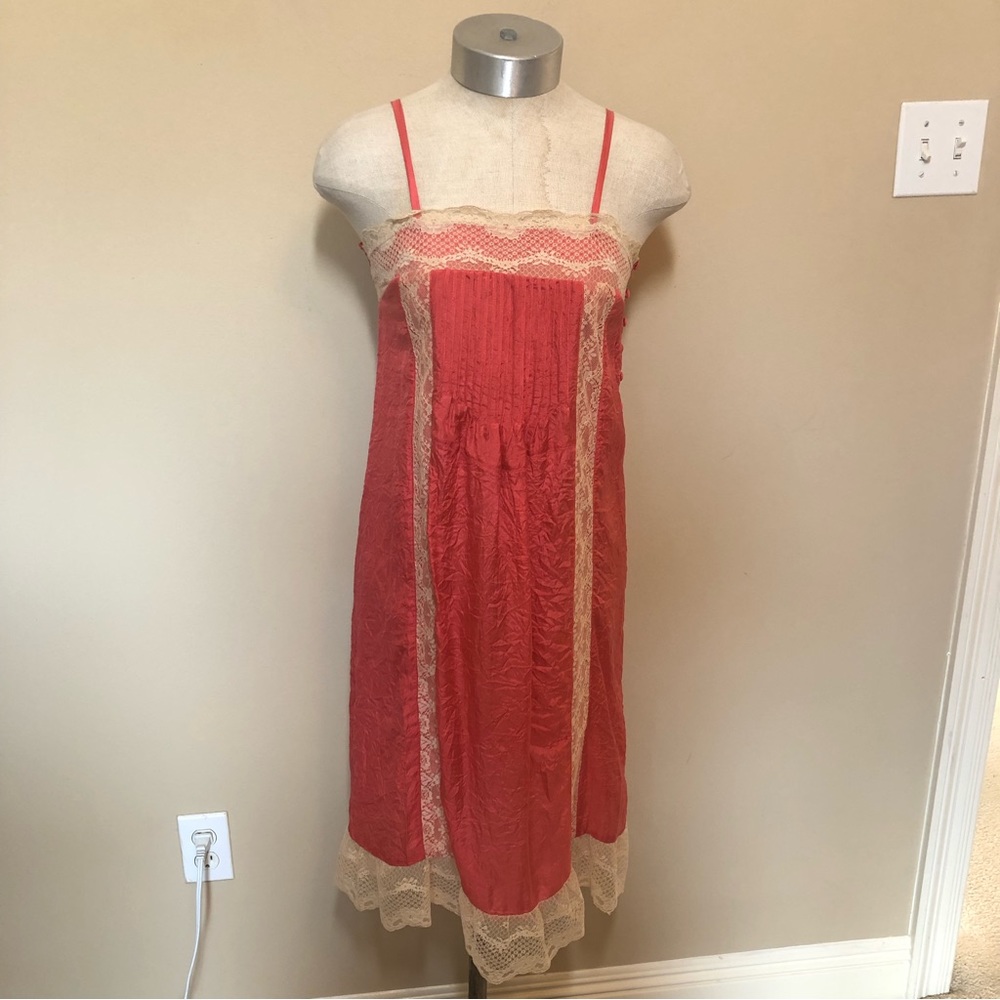 Sundance silk lace spaghetti strap slip dress smocked back button detail